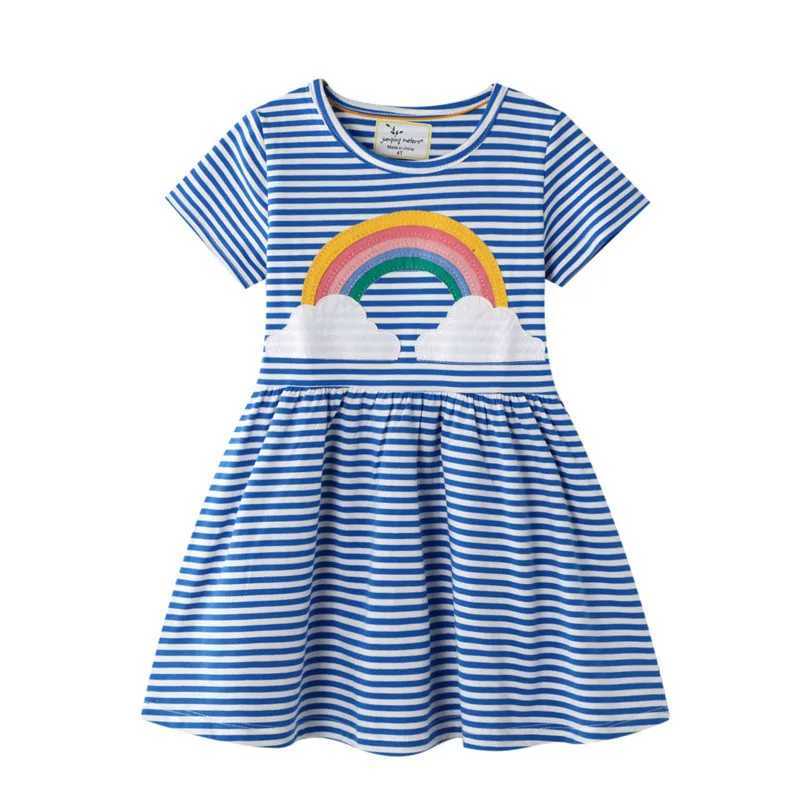 Jumping Meters 2-7T Princess Baby Dress Applique Rainbow Cute Par Girl Tutu Dress Cotton Striped Childrens Girl Dress W250326
