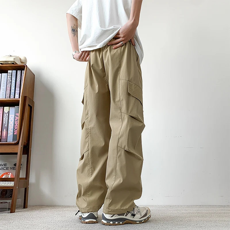 Mens Paratroop cargo pants loose and loose leg workwear spring and summer stretch elastic waist quick drying outdoor casual pants 250321