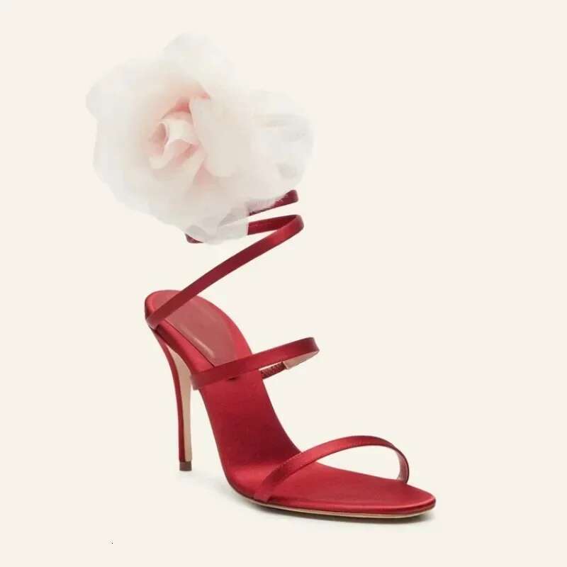 2025Summer New Satin wer Slim Fashionable Ribbon Wedding Bridesmaid High Heel Large Women's Sandals