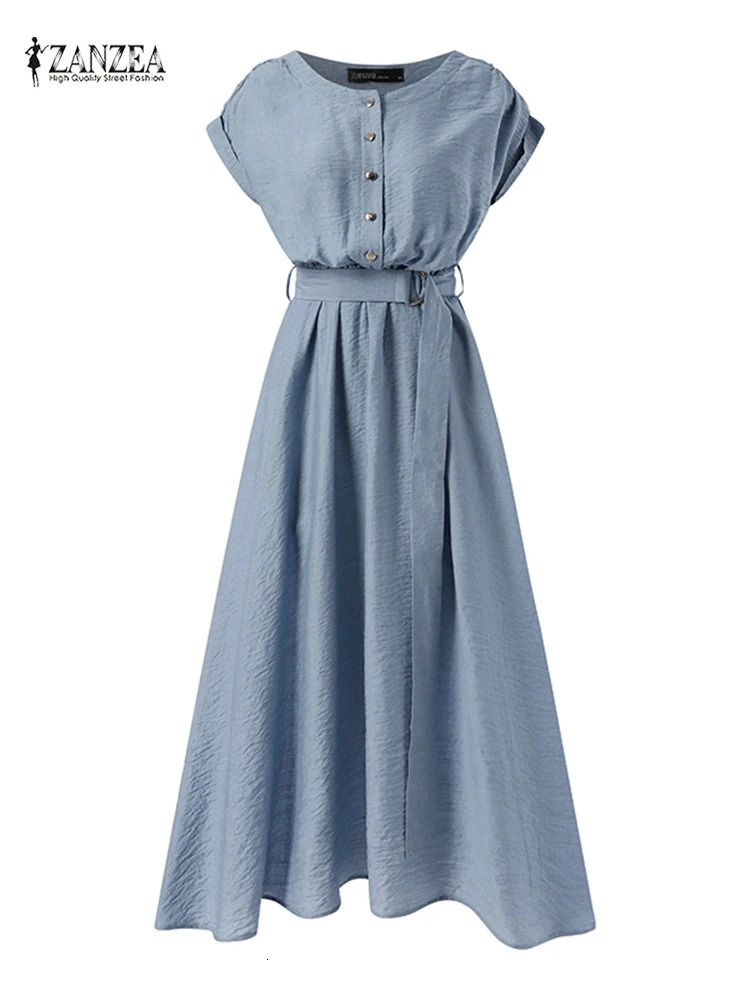 2025 ZANZEA Women Fashion Short Sleeve Dress Summer Elegant Party Vestidos Casual Mid-calf Sundress Femme Vintage OL Robe Kaftan 250325