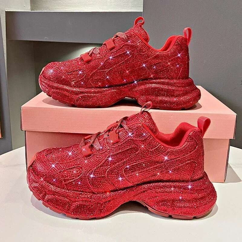 Designer Shoes Women Sneakers Spring Lace-up High Heel Platform Lace Up Sier Crystal Casual Working Shoes Wearing Night Running Shoes Outside