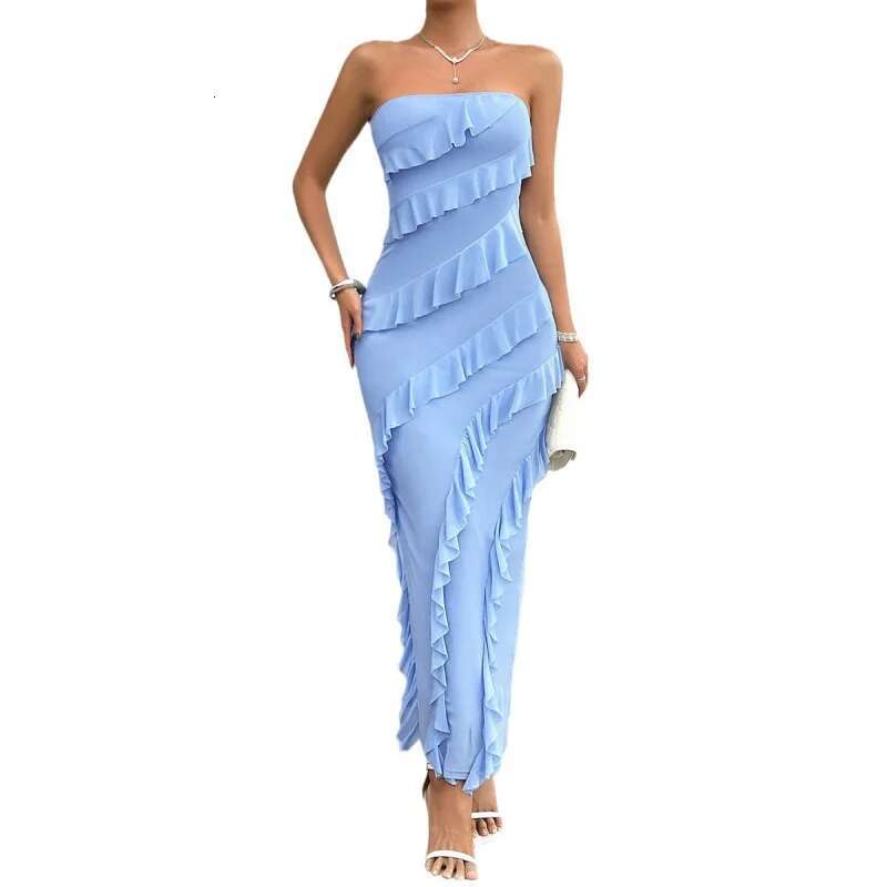 Dongdumaoyi Dames Lente Zomer Sexy Bodycon Effen Kleur Afslankende Strapless Jurk A