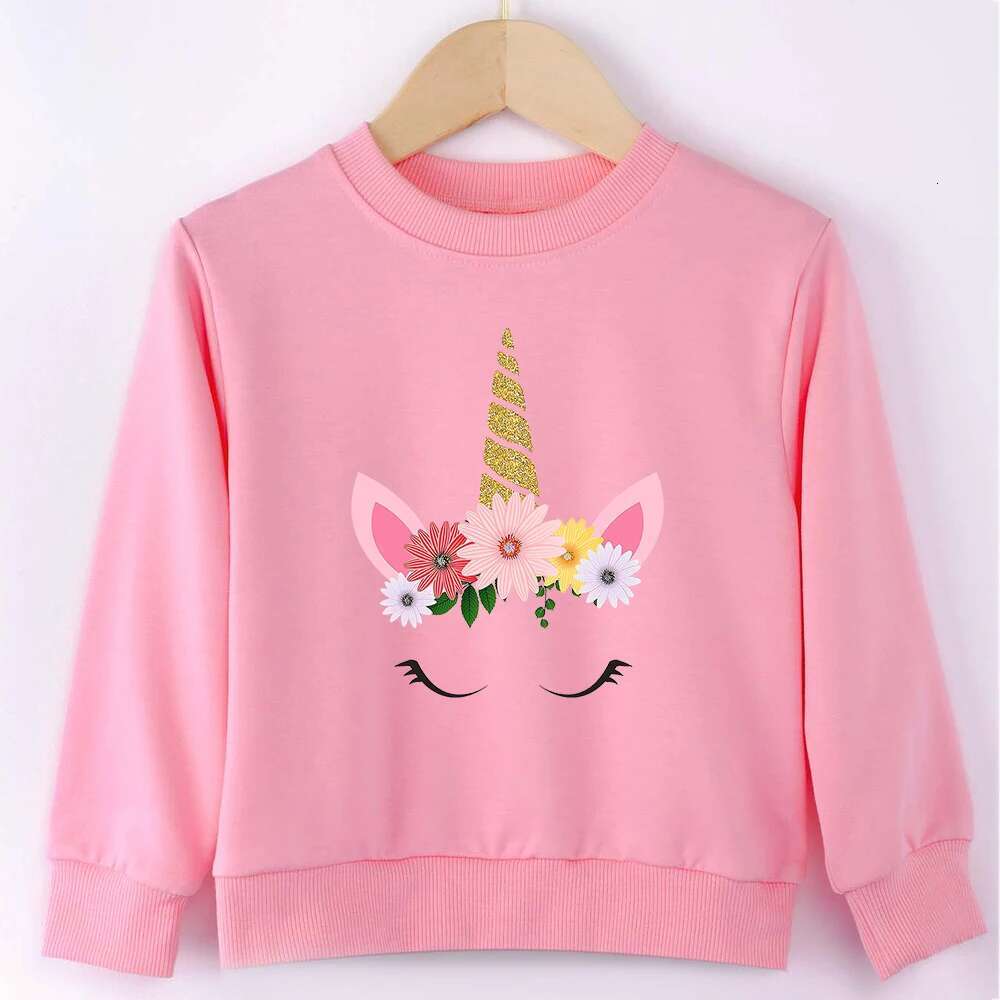 Ddmyshoesvip Unicorn Cute Girl Clothes Pink Sweet Style To Years Children Sweatshirt Aesthetic Fashion European Kids Hoodie