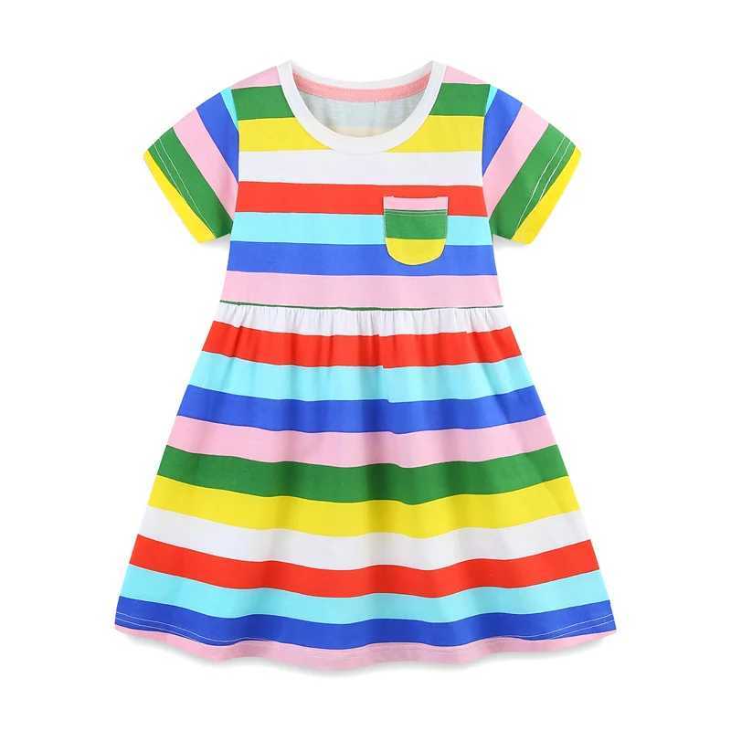 2-7T New Arrival Girls Dresses Summer Girls For Dress Striped Pockets Kids School Children Clothing Toddler Dresses W250326