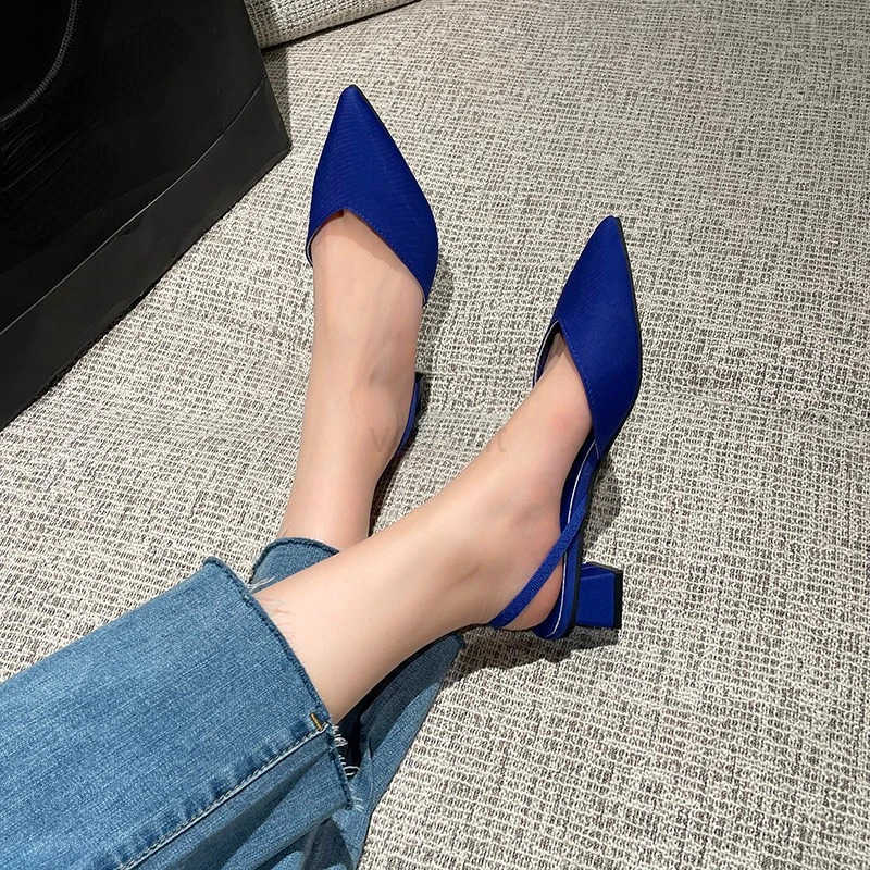New Brand Wen Sandal Shoes Thin Low Heel 4cm Pumps Dress Shoes Ladies Fashion Pointed Toe Shallow Slingback Mes Z250326