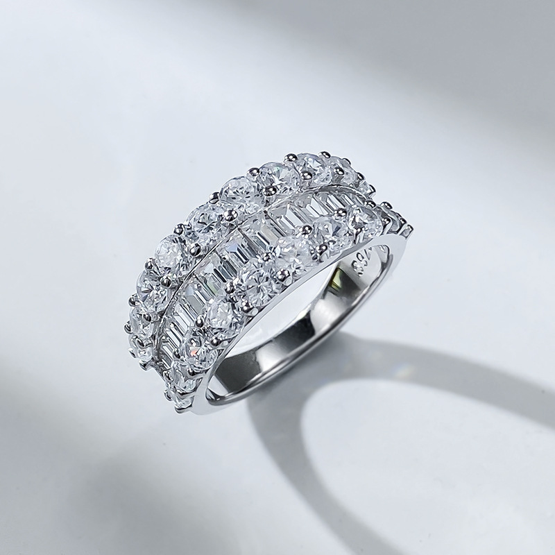 Choucong Handmade Gorgeous Sparkling High Quality Real 100% 925 Sterling Silver Half Princess Cut White Moissanite Diamond Women Wedding Band Ring Gif