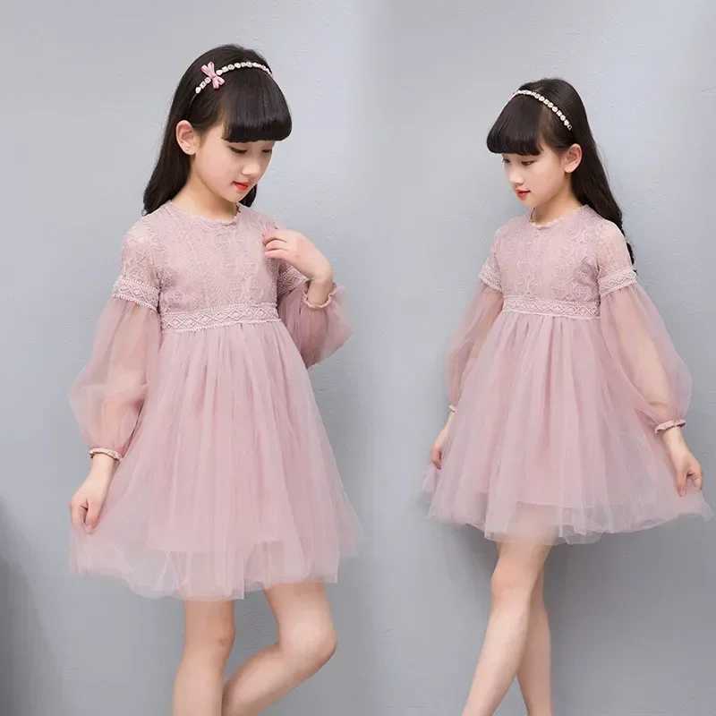 Girls long sleeved princess dress childrens spring and summer lace chiffon fashionable fluffy gauzy dress childrens clothing for 3-14 years old W25032