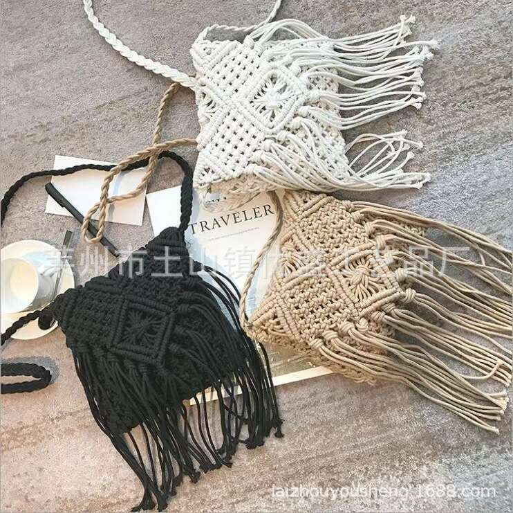 Crossbody Handmade Cotton Rope Knitted Tassel Beach Women's Grass Woven Single Shoulder Bag