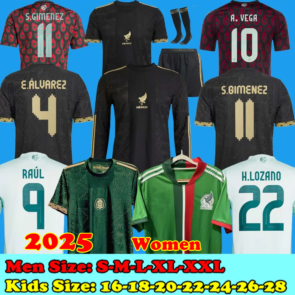 2025 26 Mexico Gold Cup jersey H.LOZANO Soccer Jerseys Mexican Camisetas Copa America Maillot Mexique S.GIMENEZ A.VEGA E. AAREZ RAUL Long Sleeve Black Women Men