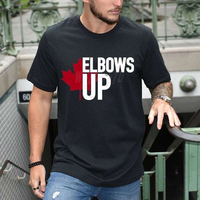 Men s summer T shirt casual loose plus size Canadian elbow up sports print comfortable round neck short sleeved