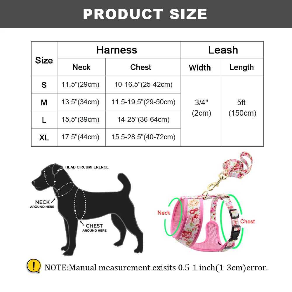 Cute printed dog harness set soft mesh pet small dog cat harness adjustable walking lead suitable for small and medium-sized dogs cats Chihuahua X2503