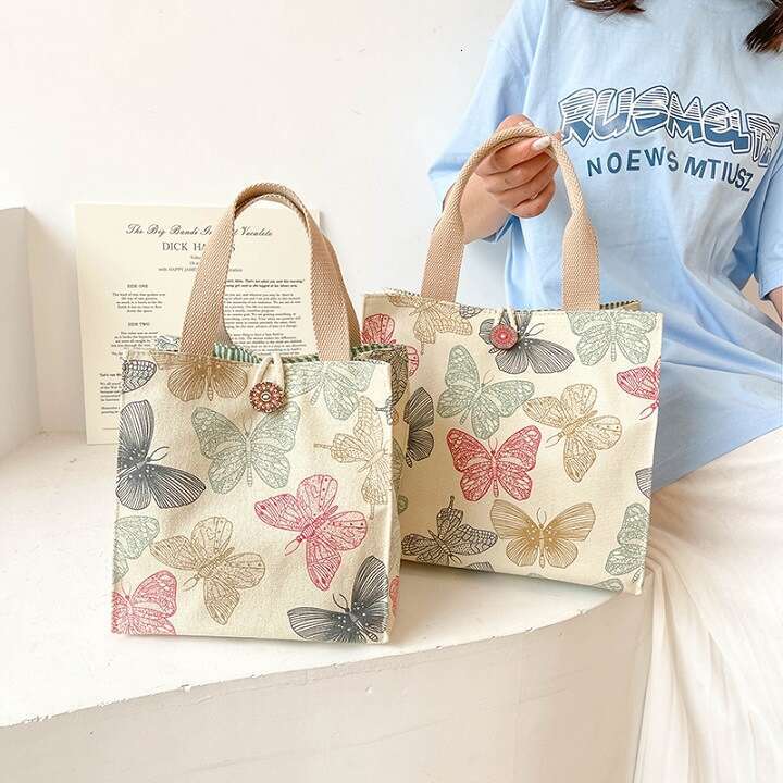 Canvas box large capacity lunch bento office worker bag, cute mom carrying rice bag