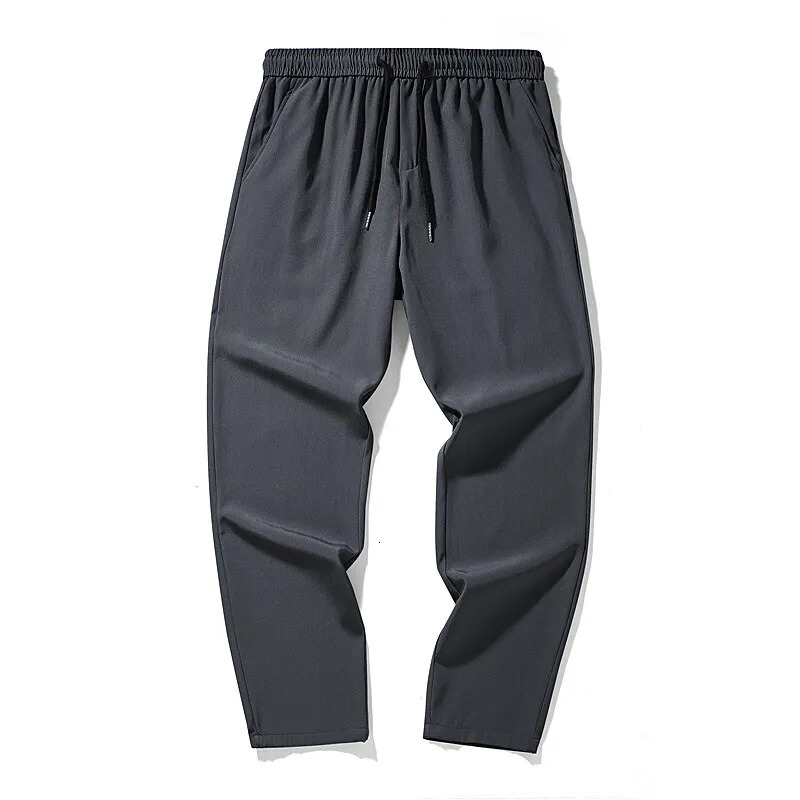 Mens casual straight pants with elastic waistband Korean classic black gray khaki mens Trouser 250326