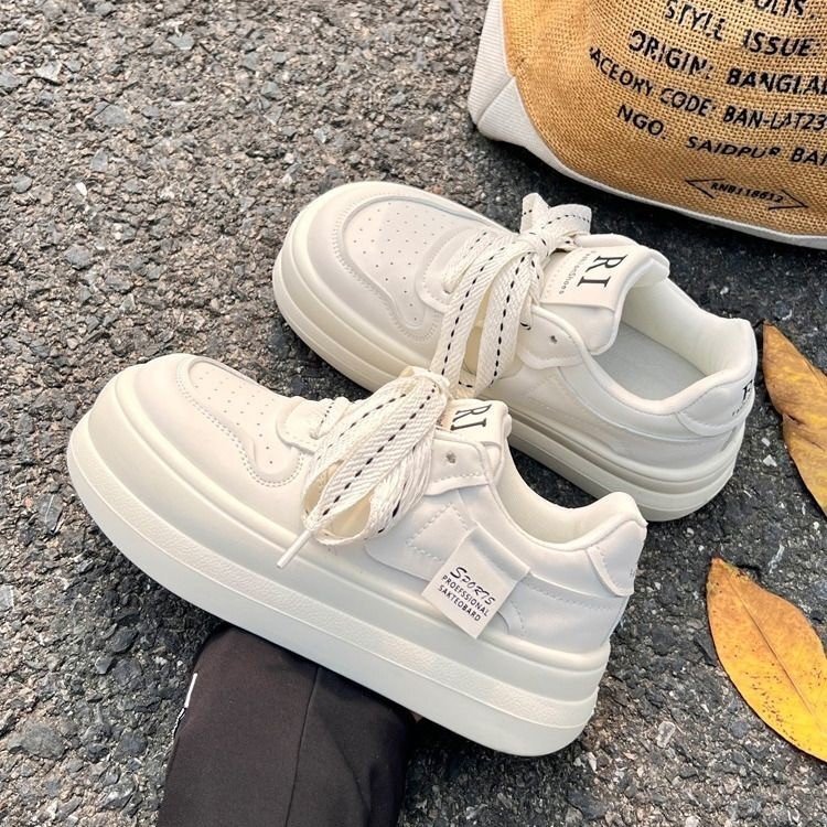 Designer Shoes Ugly Cute Thick Bottom Big Head Female 2025 Autumn New Korean Leather Outdoor Multi Functional White Shoes Student Casual Board Shoes