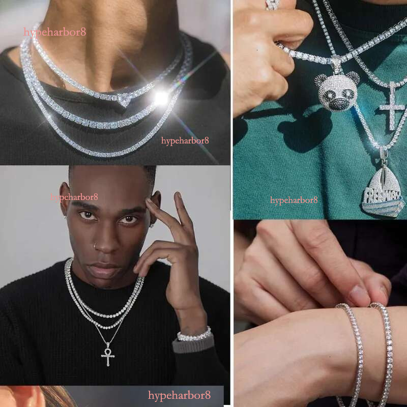 Pass Dia Test 3mm Mossanite Hip Hop Necklace VVS Moissanite Tennis Chain Bracelets Men and women Fashion wear