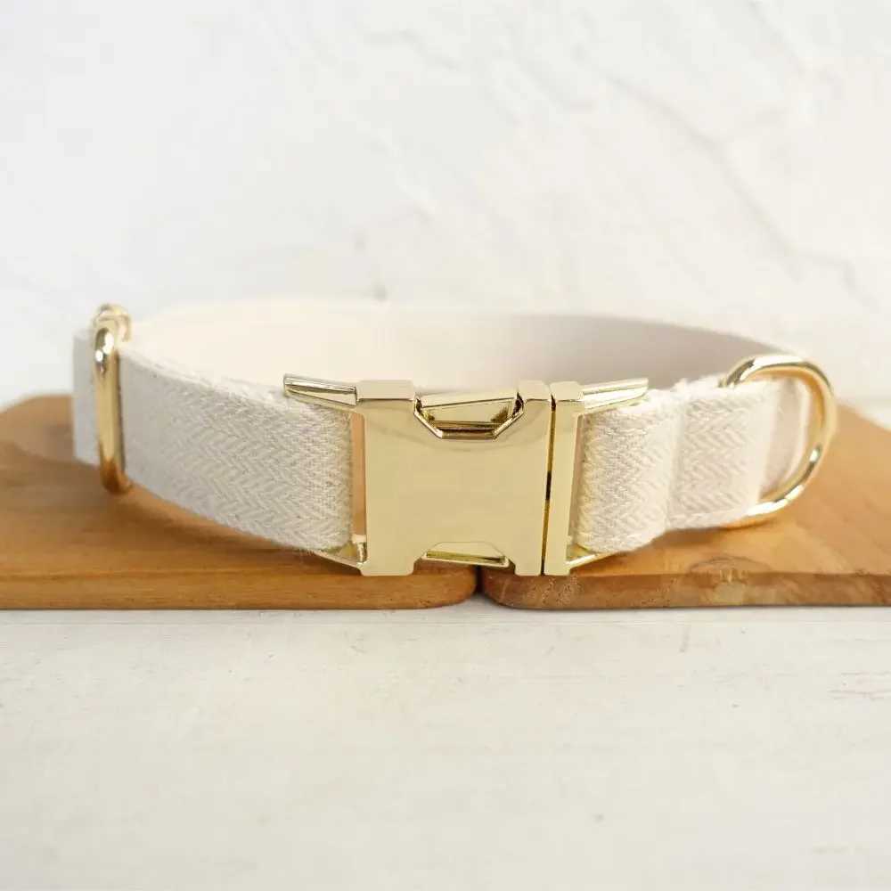 Personalized dog collar customized pet collar no engraved ID name tag pet accessories beige thick set fiber optic small dog collar belt X250326
