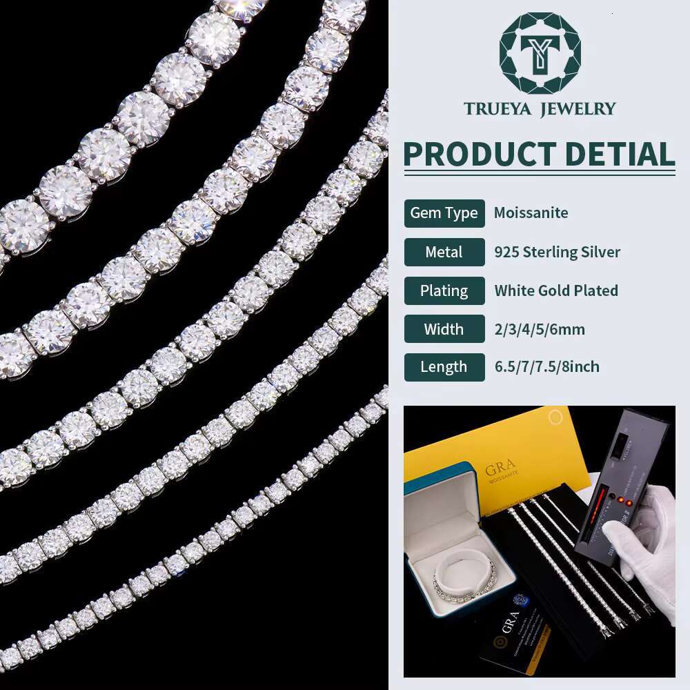 Factory Price Wholesale Men Womenhiphop Jewelry 925 Sterling Silver Gra Vvs Diamond Mossanite Moissanite Tennis Chain Bracelet