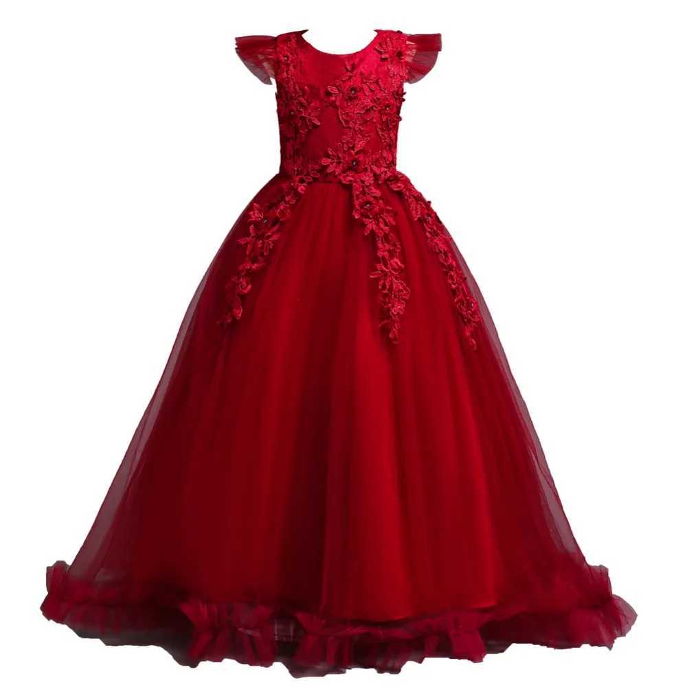 Fancy Princess Par Girl Dress Long Sleeve Flower free Par Evening Dress Childrens Ball Wedding Dress W250326