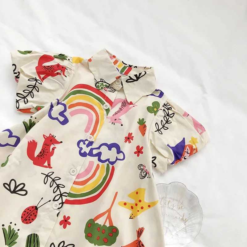 2-8T Childrens Baby Dress Summer Clothing Short Sleeve Rainbow Graffiti Printed T-shirt Fashion Baby Clothing W250326