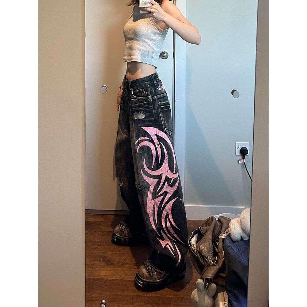 Jaded London American Vibe Printed Jeans For Men And Women, High Street Design, Floor Length Pants