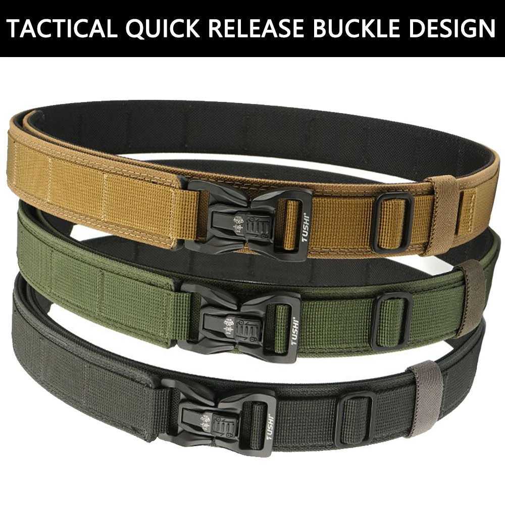 TUSHI Metal Tactical Strap Mens Pluggable Nylon Hard Gun Strap Military Belt Jeans EDC Outdoor Sports Girls IPSC Accessories W250326