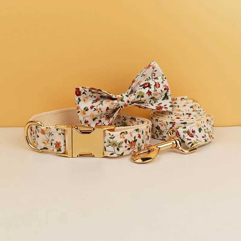 Personalized dog collar harness belt set customized dog collar luxury flower soft cotton dog collar X250326