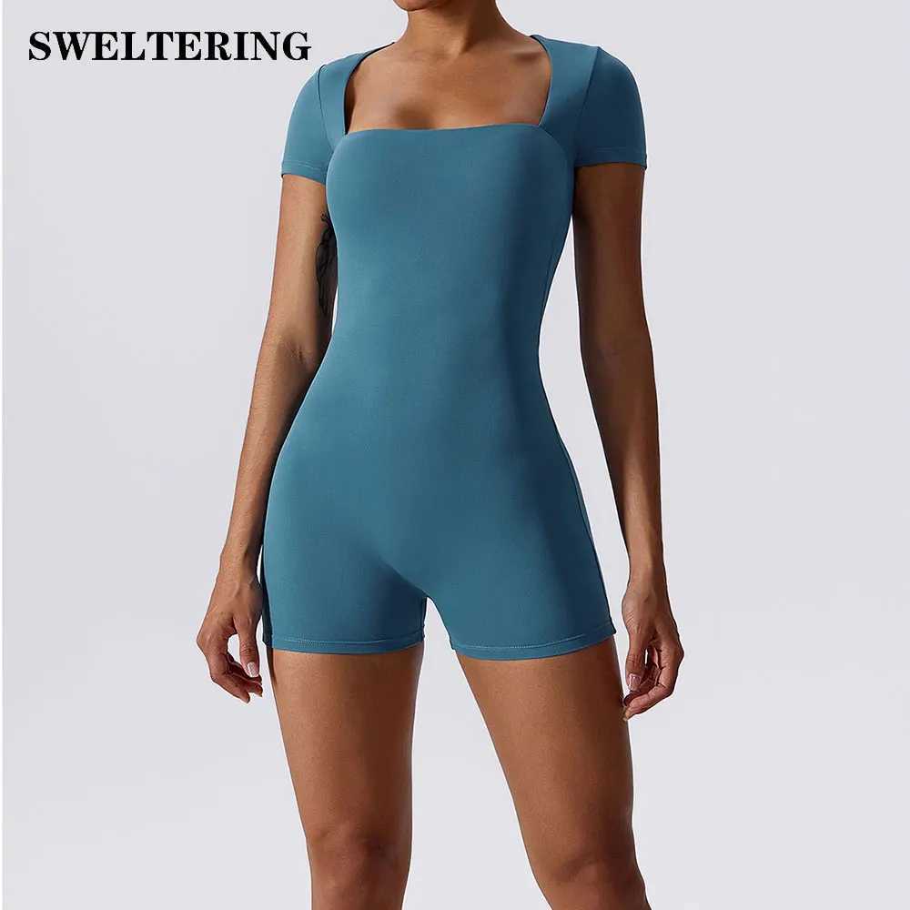 Summer yoga set womens short sleeved sportswear short sleeved gym clothing push up training fitness yoga tight fitting sportswear W250326