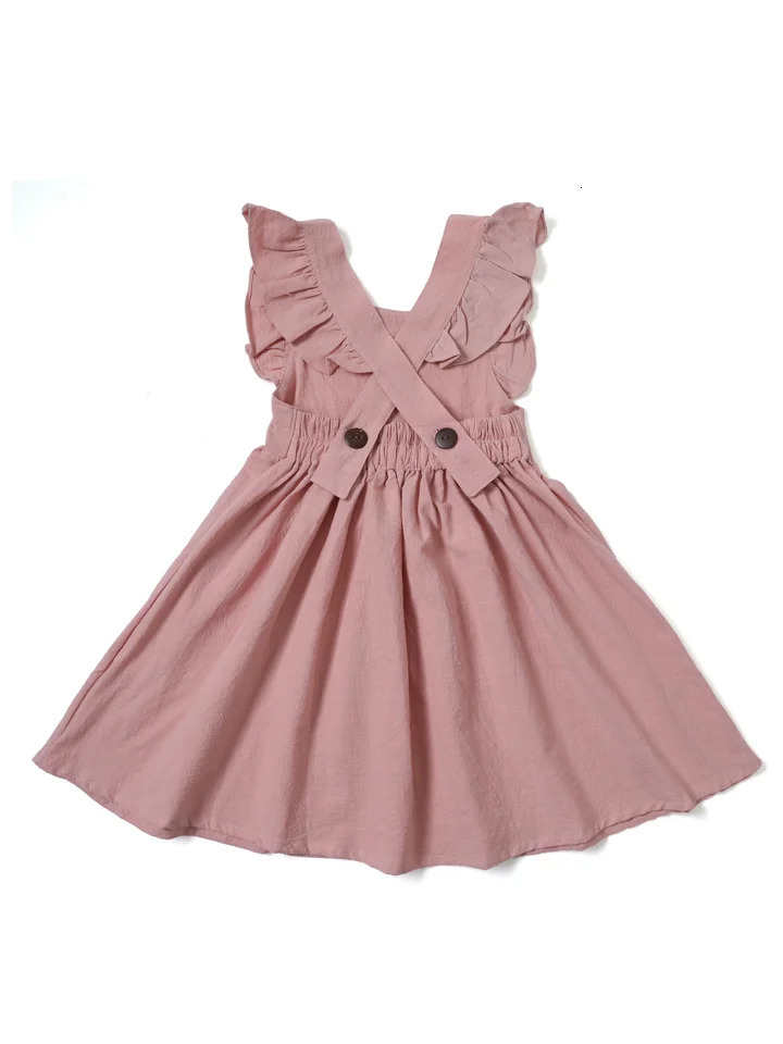 Casual Style Sleeveless Baby Girl Clothing Flying Sleeve Cotton and Linen Material Versatile Solid Color Princess Dress 250326