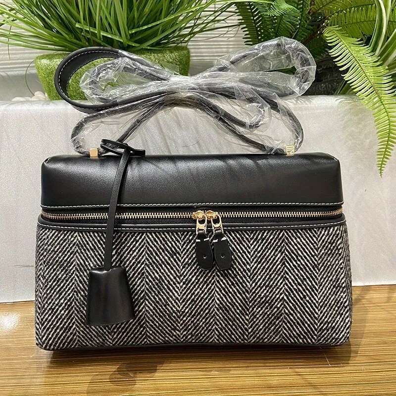 Women's Bags Fashion Women's Canvas Splicing Oblique Backpack Herringbone Pattern Purse Detachable Shoulder Strap Crossbody Bag