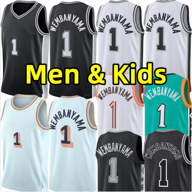 Victor Wembanyama Men Youth Kids Basketball Jerseys City Jersey Black Wear vest adult children