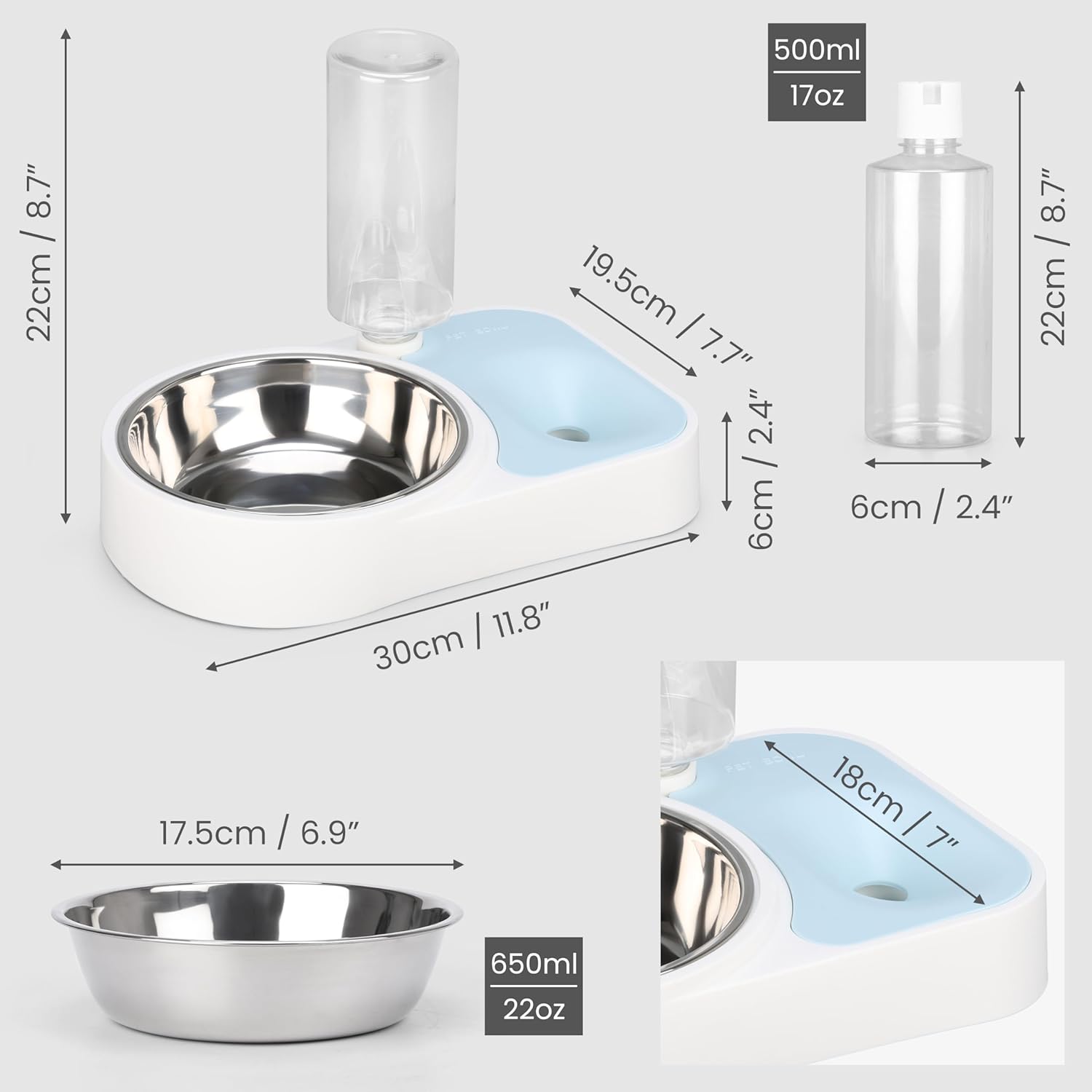 Automatic Water Dispenser Feeding - 500ml 17oz capacity - Plastic Gravity Pet Food Dispenser - Water Food Bowl Cat Small Big Dog