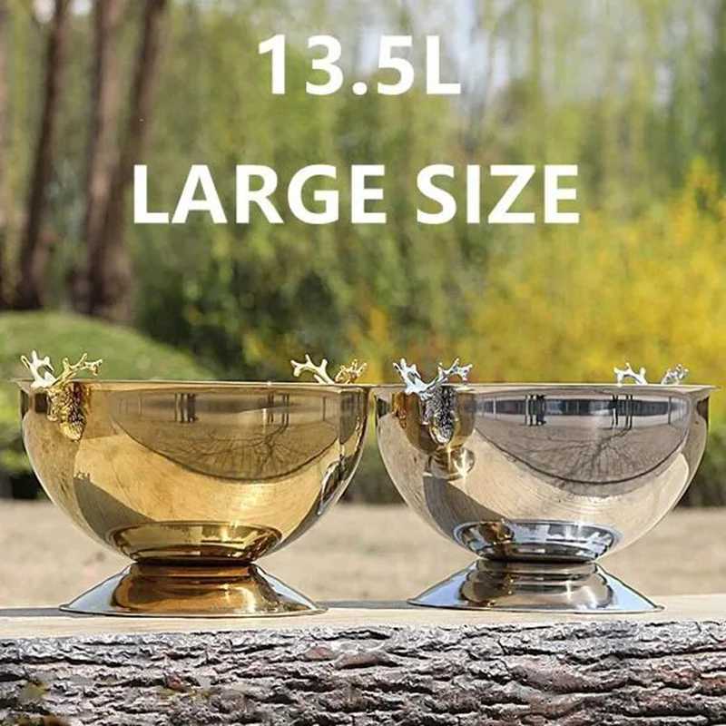 13.5L Deer Head Ear Cooling Champagne Bowl 304 Stainless Steel Gold Silver Wine Beer Ice Bucket Cocktail Beverage X250326