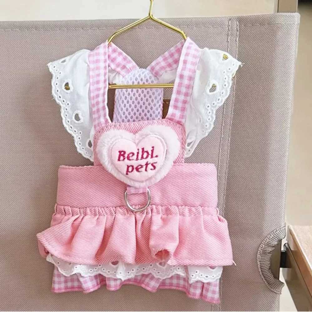 Pet Peach Heart denim tight fitting dog and cat bra breathable for spring and summer dog walking safety belt cat collar X250326