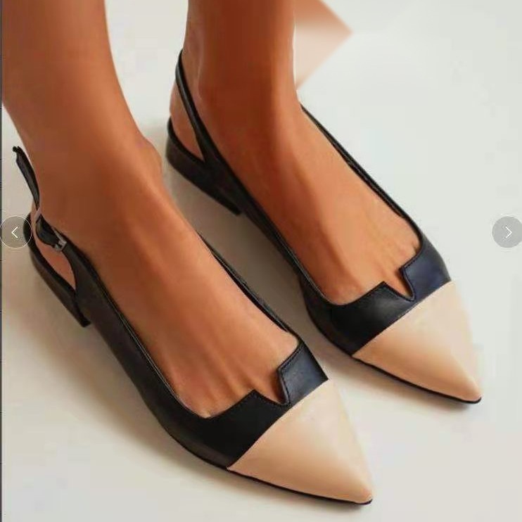 designer shoes 2025 women's shoes for spring and summer, pointed toe flat sole, single shoes color-blocked large sizes 40-43 women's shoes w