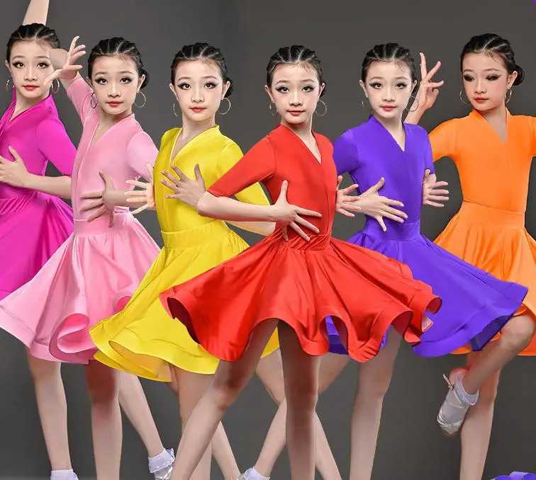 Set pleated professional Latin dance dress childrens Latin dress ballroom costume girls salsa rumba chacha tango costume W250326