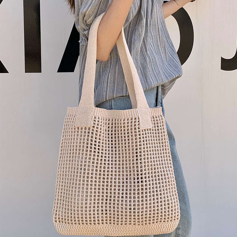 Summer niche versatile knitted simple woven mesh hollowed out women's shoulder bag, tote handbag