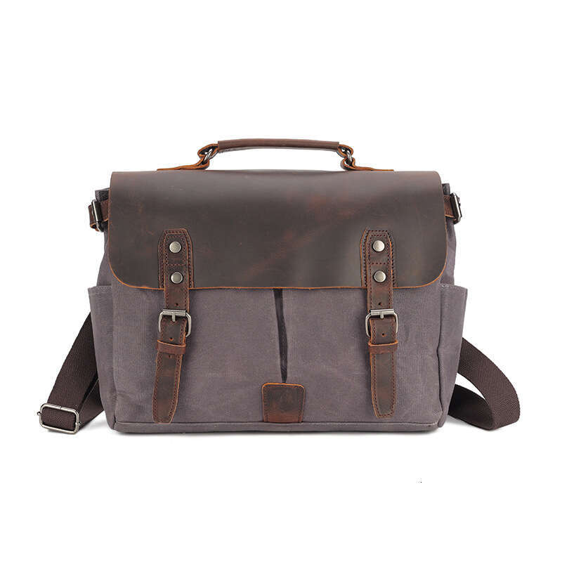Postman Oil Wax Canvas with Crazy Horse Skin Men's Shoulder Bag briefcase