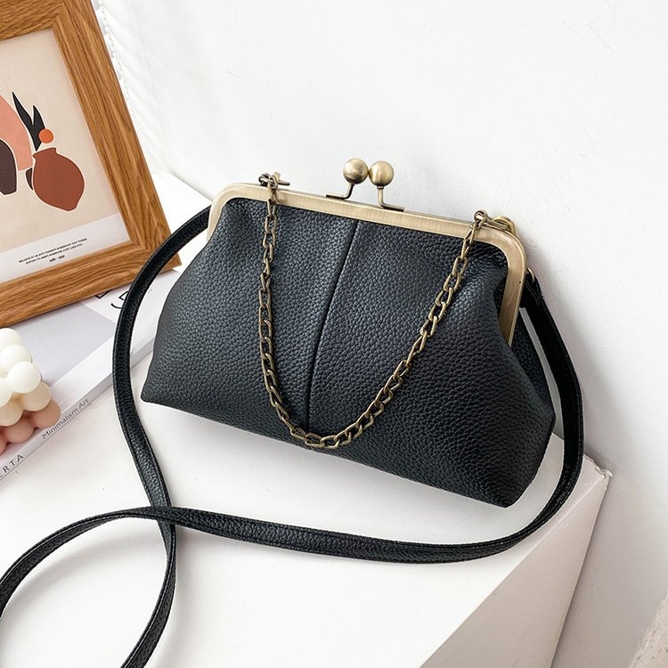 Free shipping Europe and the United States retro shell bag new lychee pattern simple 100 shoulder bag clip chain handbag women's bag
