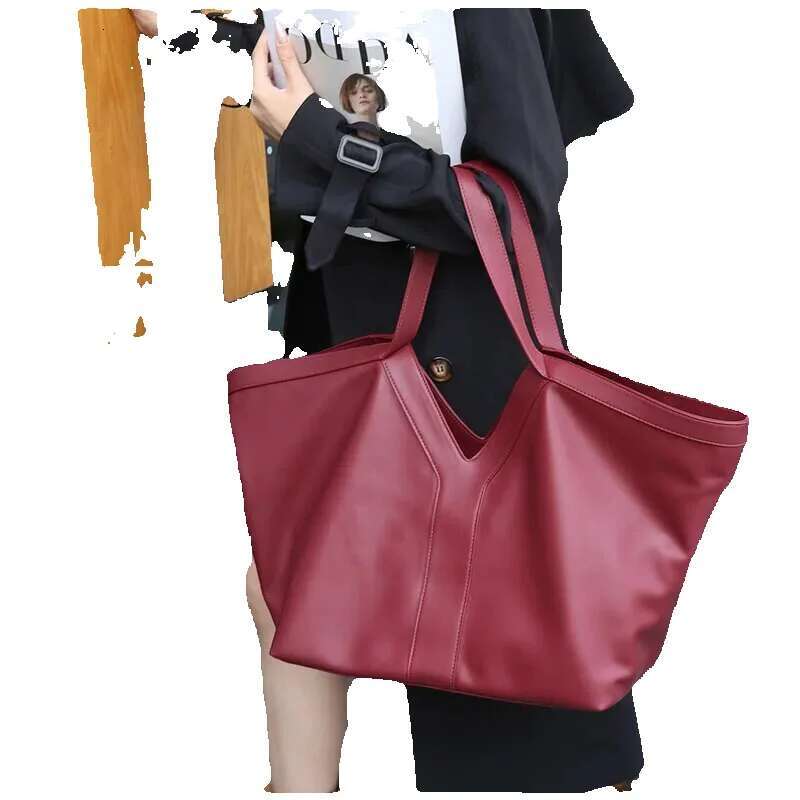 Y Brand Women Large Capacity Shoulder Soft Genuine Leather High-End Fashion Tote Bag 2025 New Black Shopping Handbag
