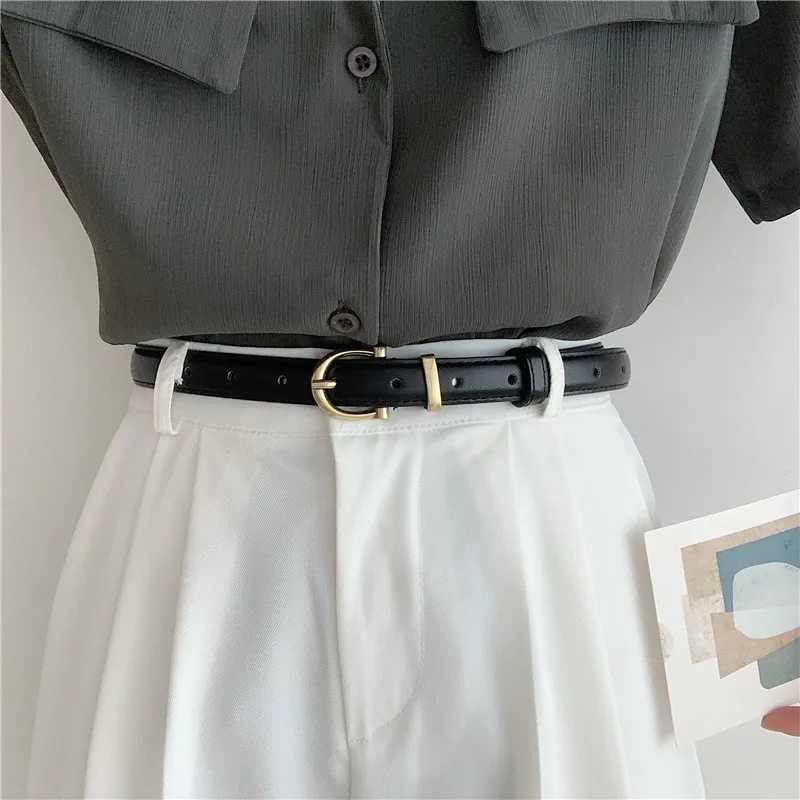 Korean womens jeans belt luxury design belt simple retro oval black gold buckle belt womens PU leather belt womens trend W250326