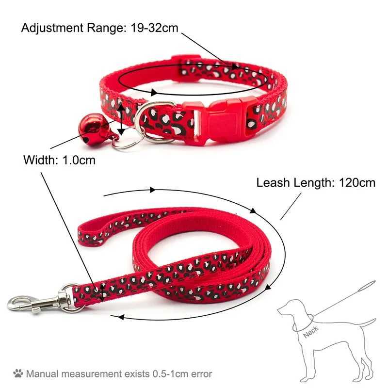 New pet leash and collar set with cute leopard print small cat and dog collars dog walking vest pet supplies X250326