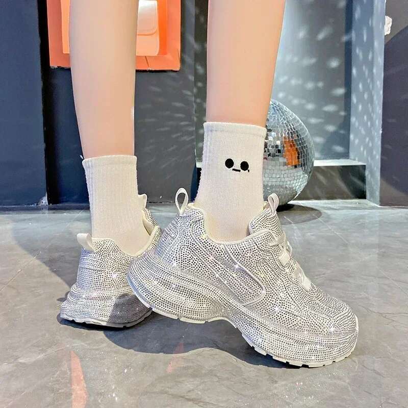 Designer Shoes Women Sneakers Spring Lace-up High Heel Platform Lace Up Sier Crystal Casual Working Shoes Wearing Night Running Shoes Outside