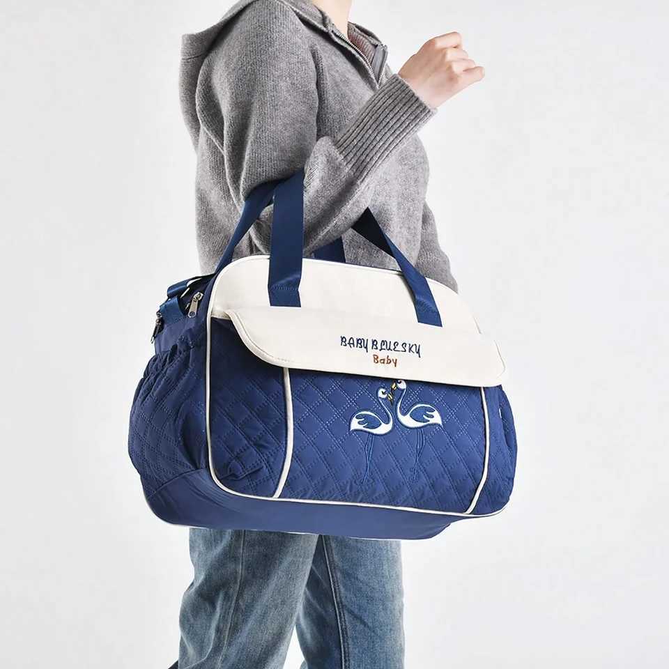 New Fashionable Embroidered One Shoulder Mommy Bag with Large Capacity and Multi function Leaning Urinary Bag for Going OutC250326