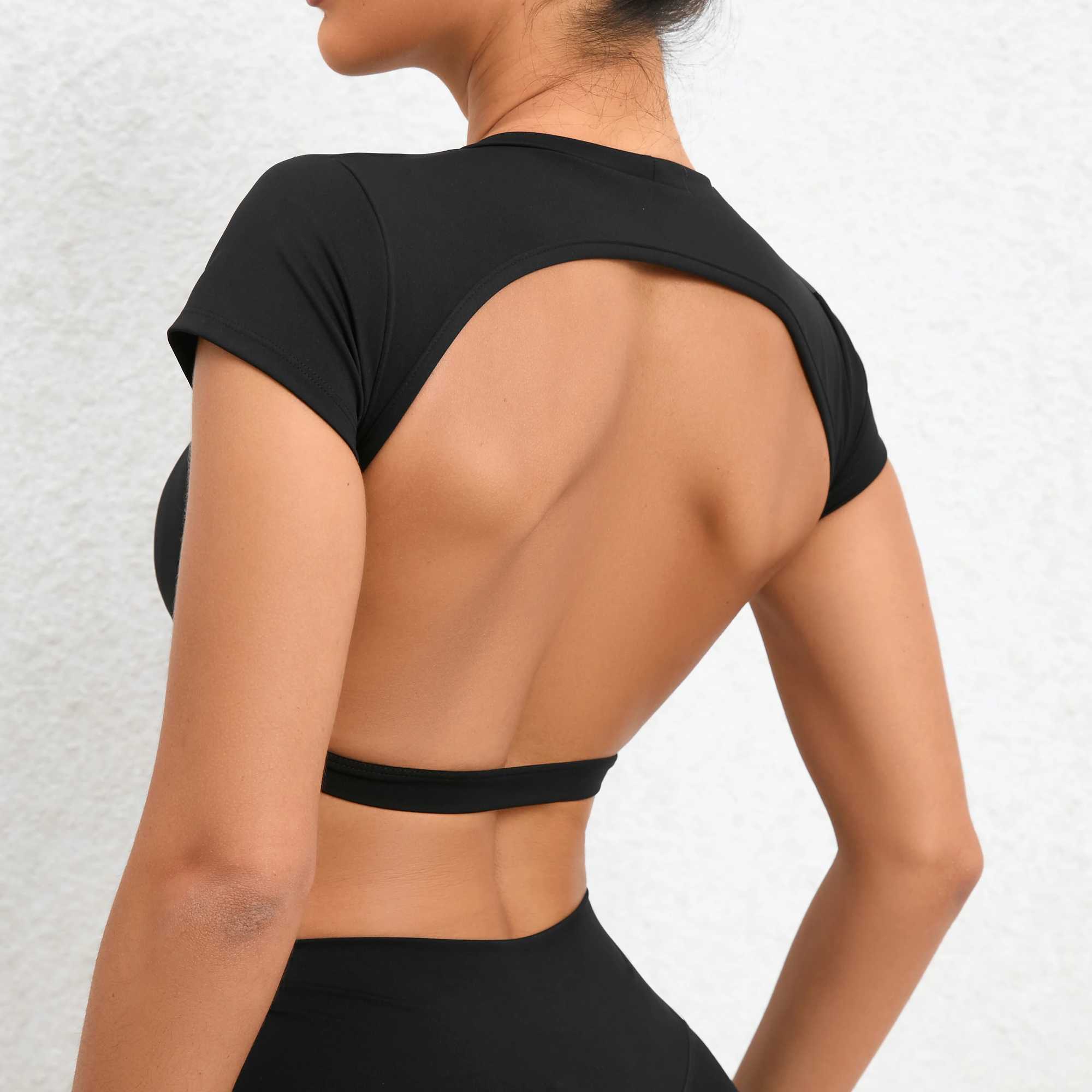 Sports muscle back T-shirt without padding womens non padded sports shirt fitness training yoga T-shirt outdoor open back top W250326