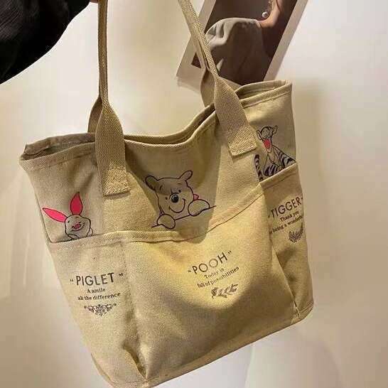 Spring and summer tote women, large capacity canvas female students, book carrying for class, commuting shoulder bag