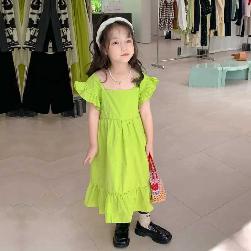 Dress Girl 2024 Summer New Style 2-7 Year Old Korean Version Hollow Back Fashion Casual Par Dress Childrens Clothing W250326