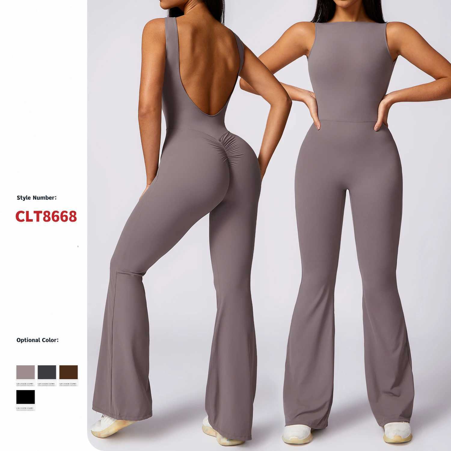 Sexy V-back jumpsuit gym set womens sports jumpsuit womens training yoga suit fitness jumpsuit elastic fitness suit sportswear W250326
