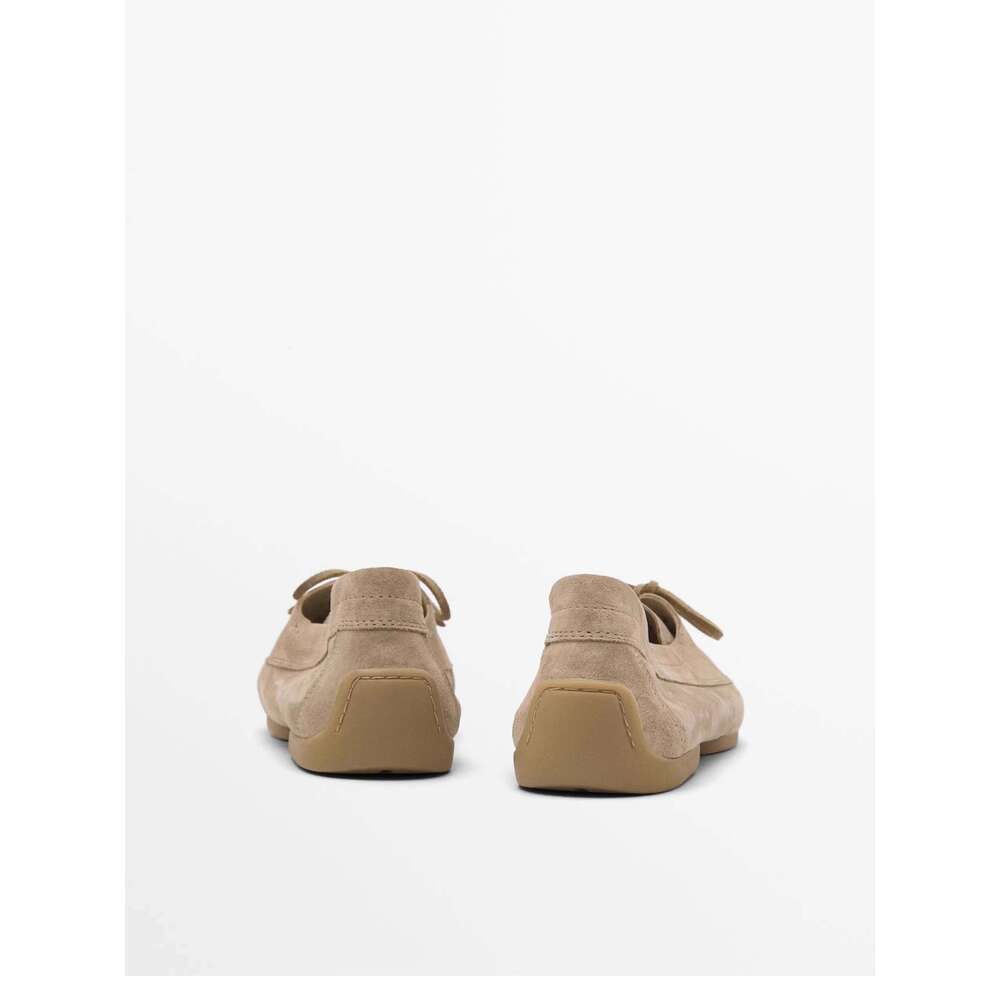 Casual Lady Sneakers Vintage Versatile Camel Top-Grain Cowhide Suede ALL-Match Comfortable Lace-Up Loafers For Spring And Autumn