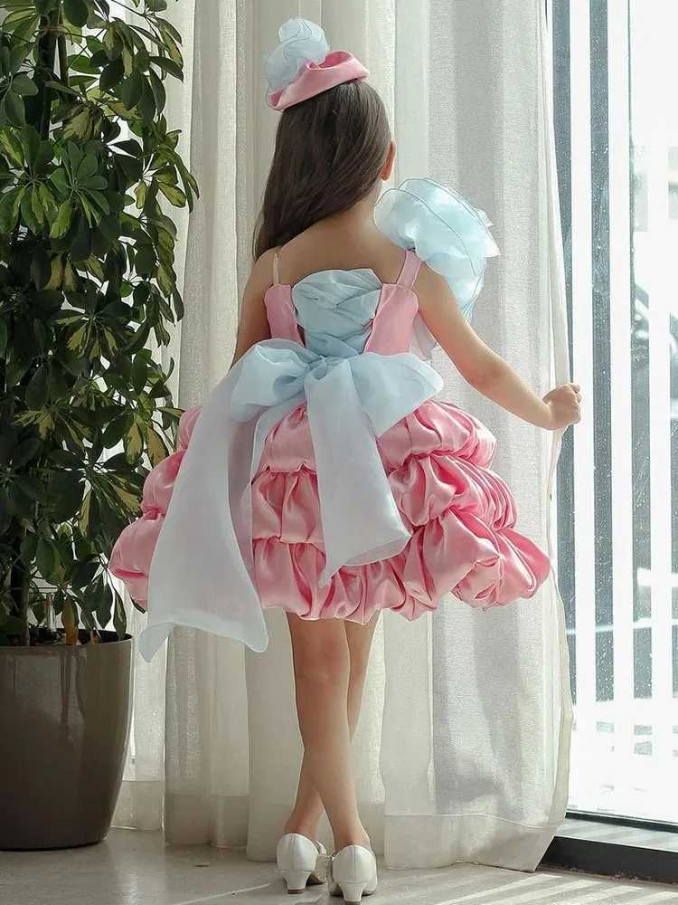 Customized Pink Flower Girl Wedding Dress for Wedding Sleeveless Flooring Cute Length Girl Childrens Birthday Party First Communion Dress W250326