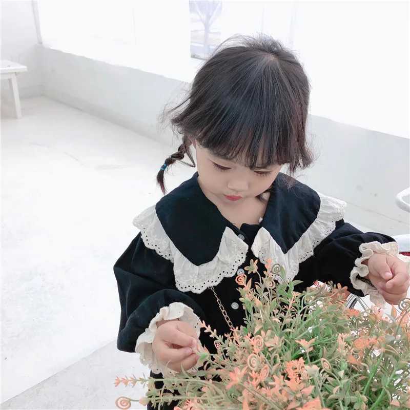 Cute baby girl lace lapel princess dress in spring and autumn pure cotton soft casual dress suitable for children and students clothing W250326